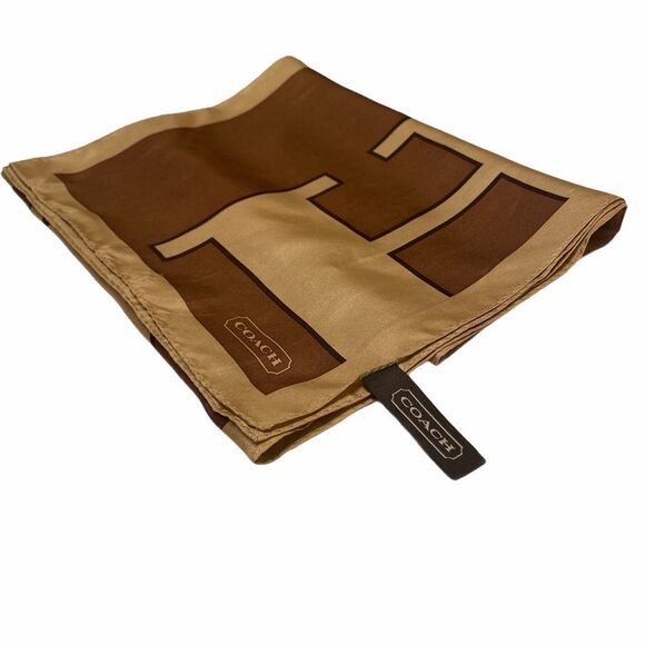 Vintage Coach Signature Logo Scarf Brown And Tan - Picture 5 of 12